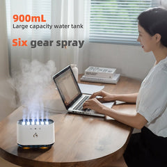 Amazon Hot Sale Dynamic Flame Humidifier USB Portable H20 Smart Ultrasonic Voice-Control Room Humidifier With 7 Colors Light