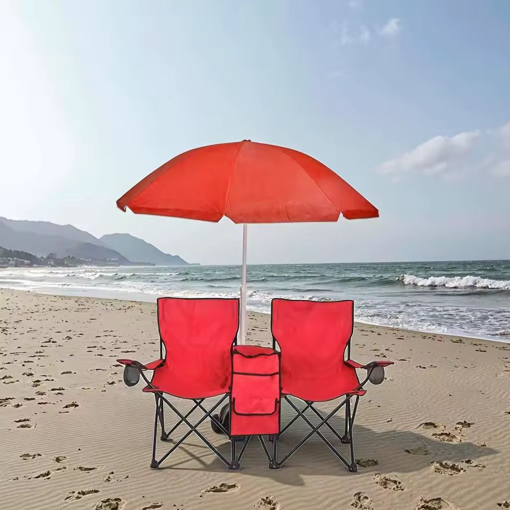 Portable Double Folding Beach Chair with Umbrella © Ⓢ